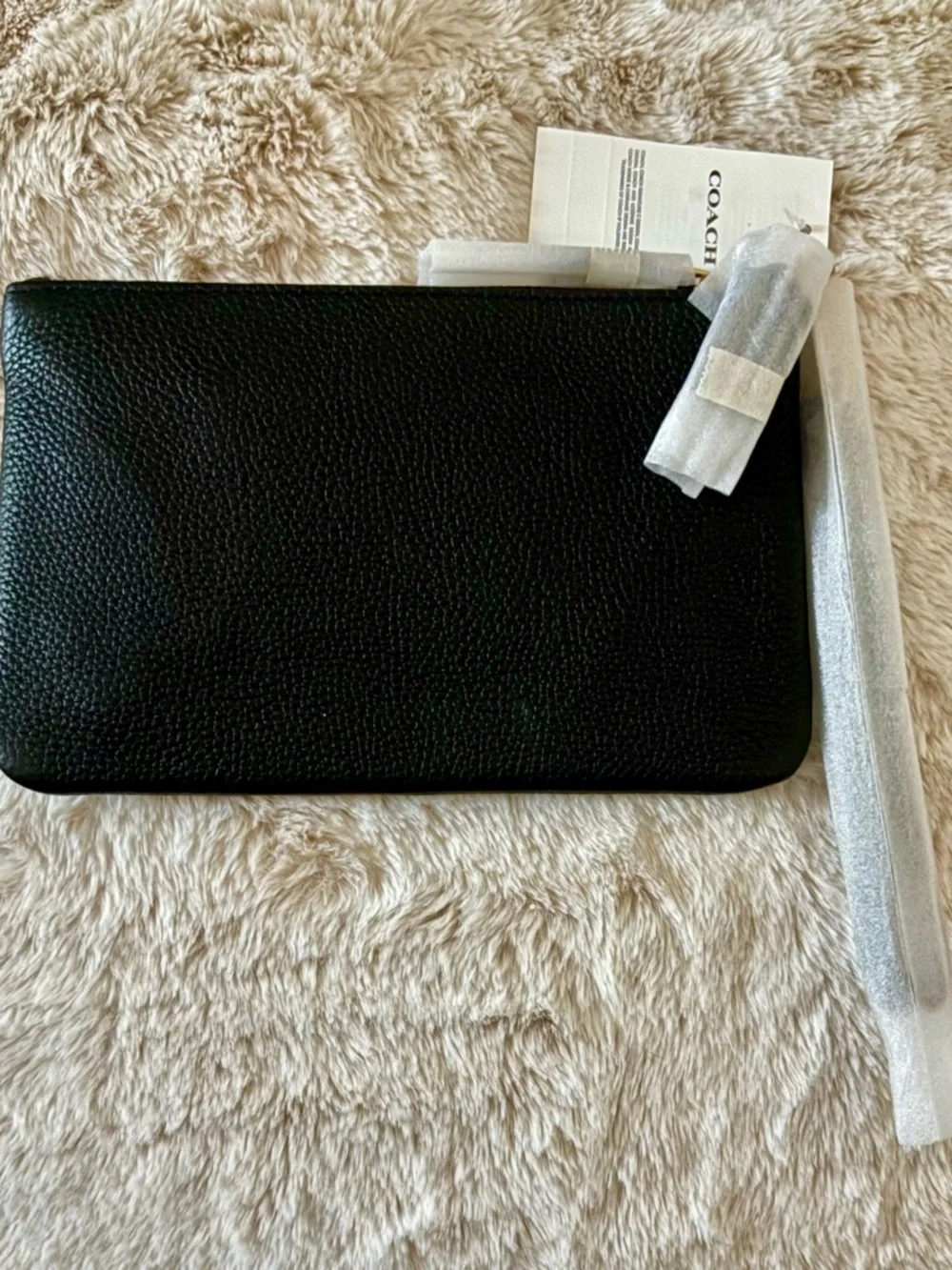 NEW Coach Black Crossgrain Leather Small Zip Top Wristlet Pouch - Picture 10 of 12